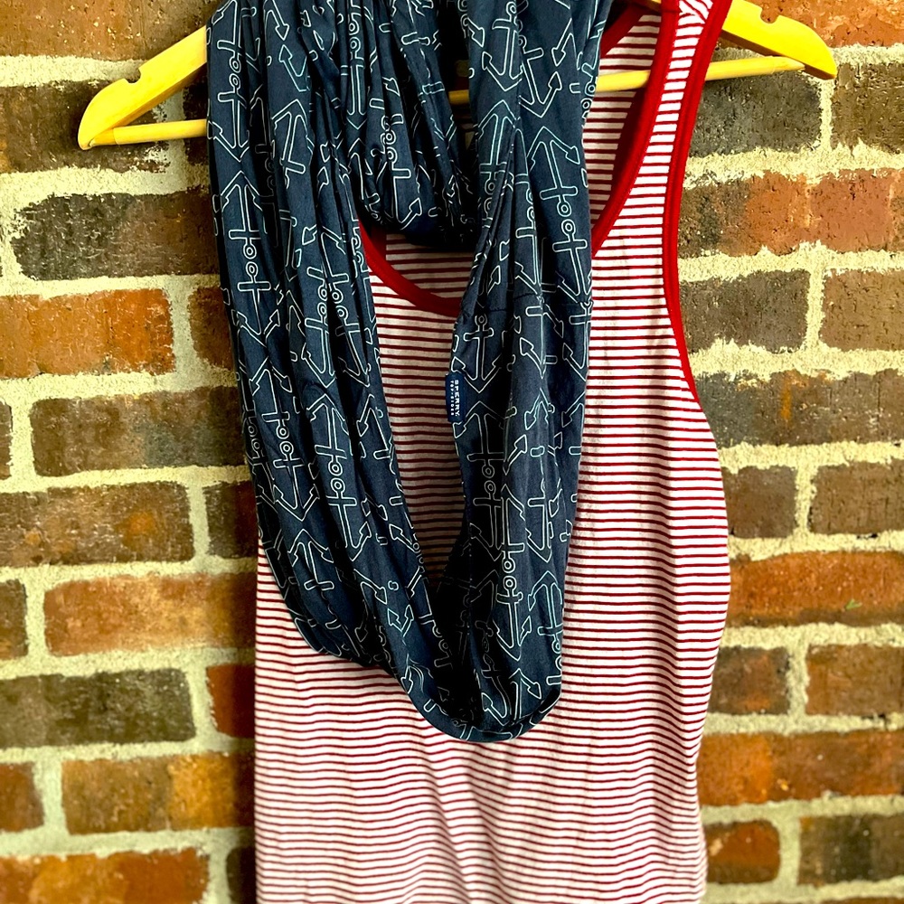Sperry anchor scarf and red and white striped tank top